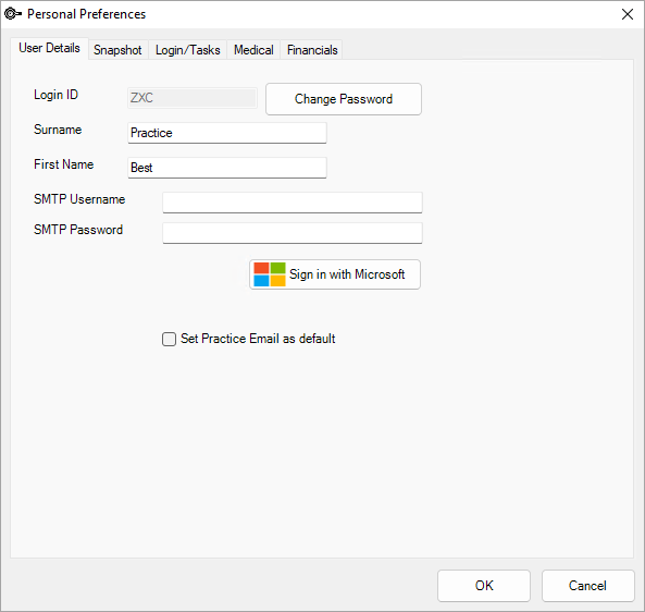 Microsoft email sign in for Personal Preferences